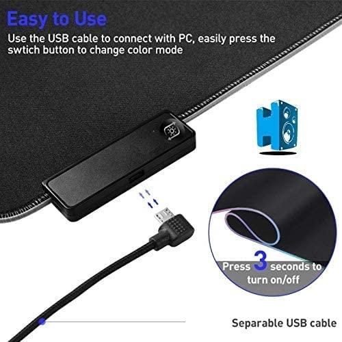 Gaming Mouse Pad RGB 70 x 30 CM Multicolor LED Luminous Oversized Glowing Keyboard Mat - black