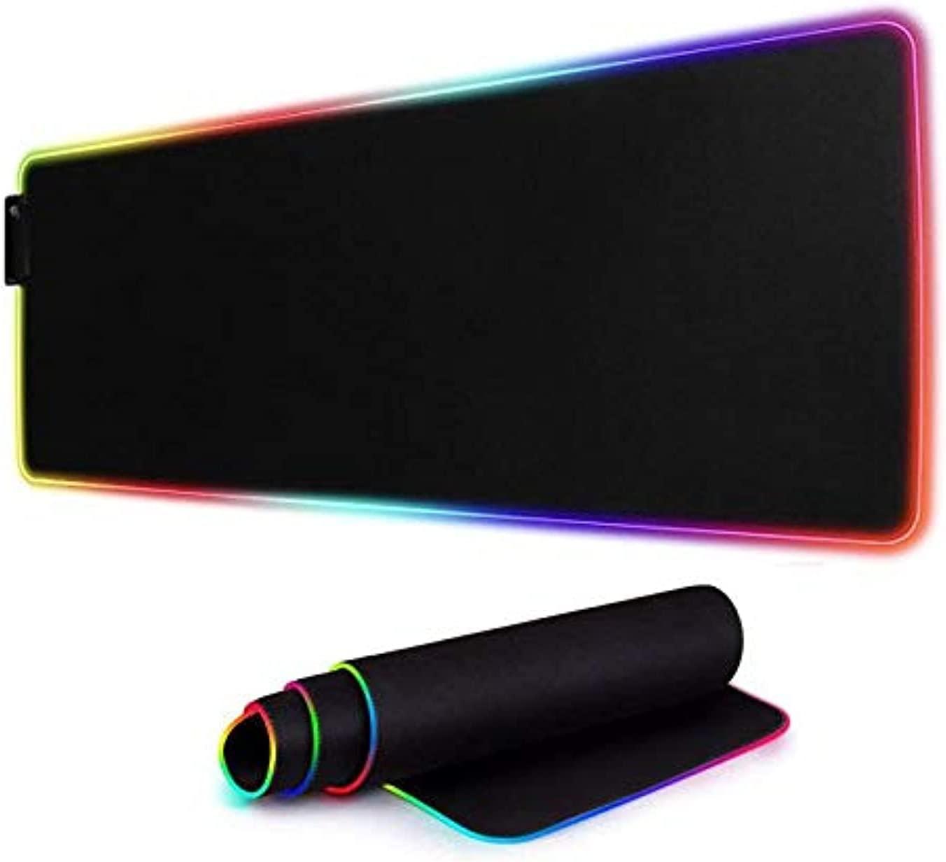 Gaming Mouse Pad RGB 70 x 30 CM Multicolor LED Luminous Oversized Glowing Keyboard Mat - black