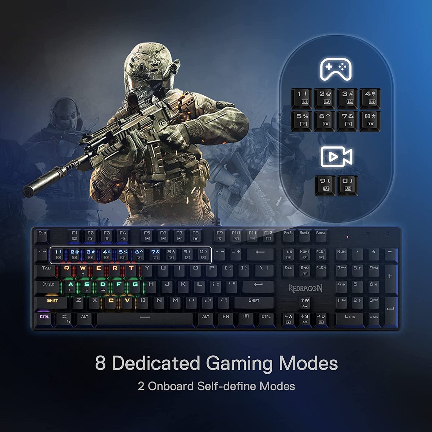 Redragon K608 Valheim Rainbow Gaming Keyboard, 104 Keys Mechanical Keyboard