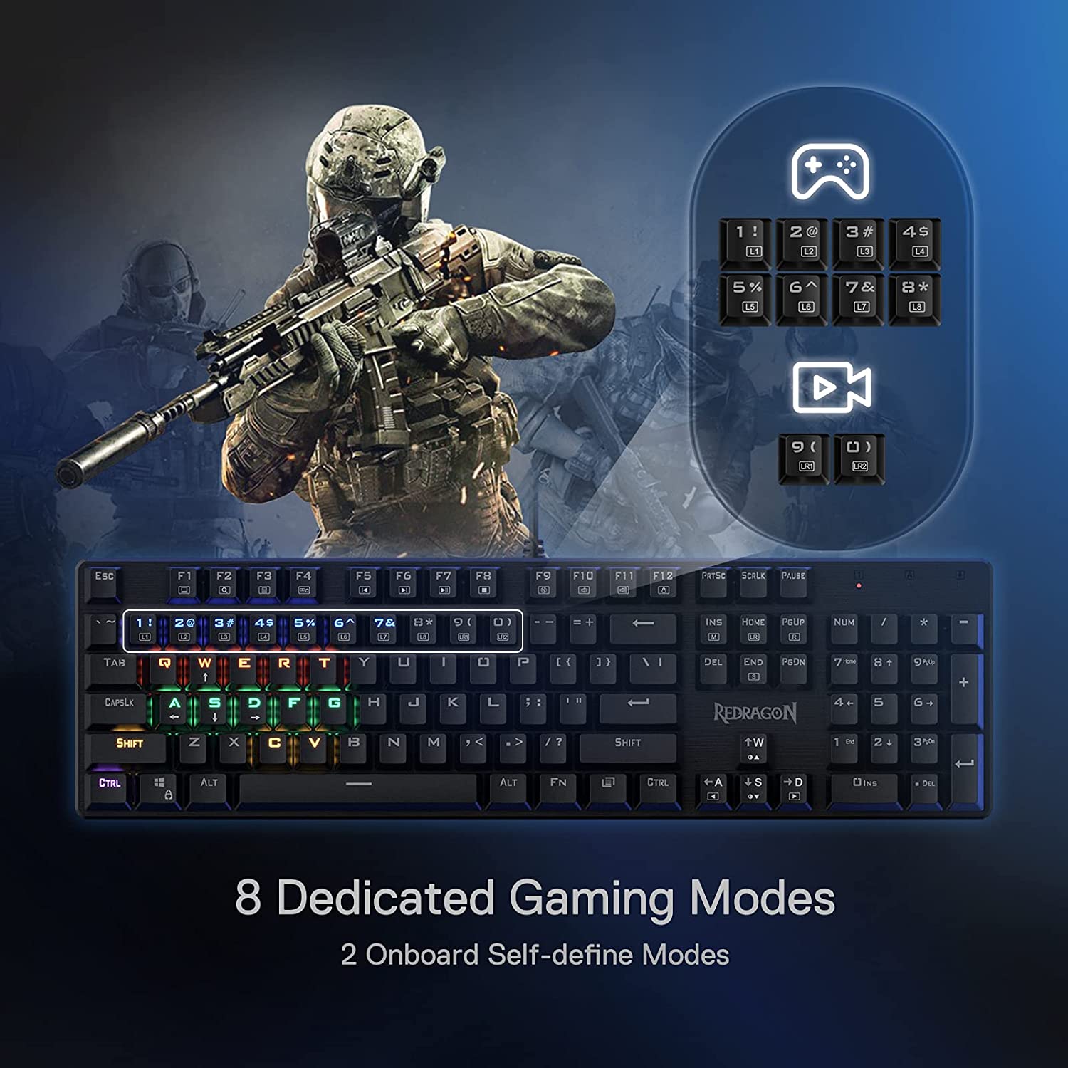 Redragon K608 Valheim Rainbow Gaming Keyboard, 104 Keys Mechanical Keyboard